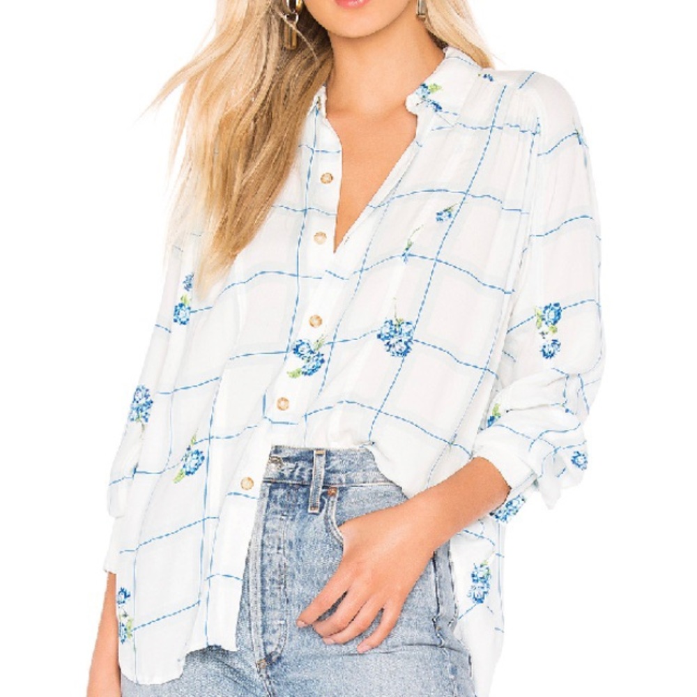 Free People Window To My Heart Button Down Blouse